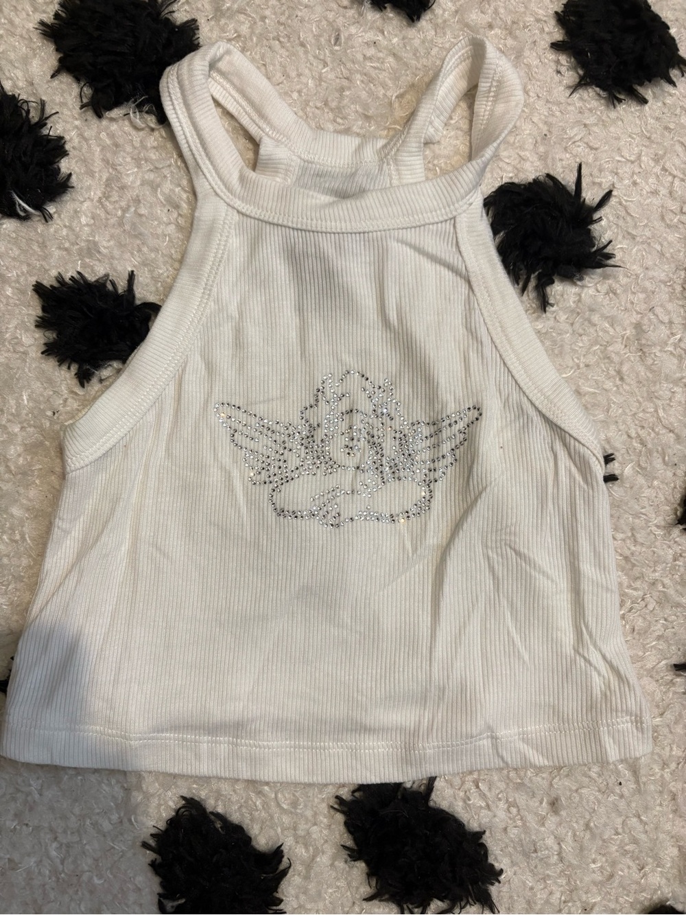 Boys Lie White Rhinestone Angel Graphic Ribbed Tank Top